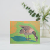 緑色とオレンジ色の葉書のあるガチョウ ポストカード (スタンド正面)