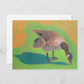 緑色とオレンジ色の葉書のあるガチョウ ポストカード (正面/裏面)