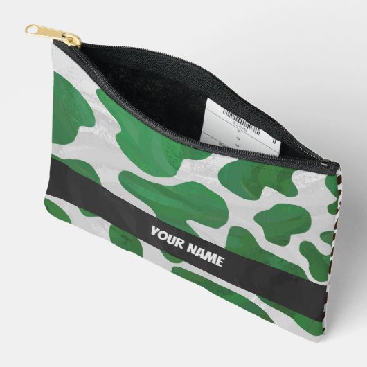 緑色と白色の牛のパターン アクセサリーポーチ (見開き)