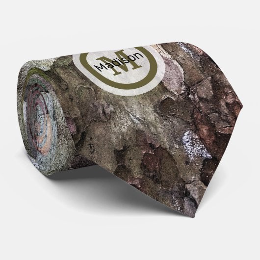緑色と茶色のカモフラージュの樹皮パターンモノグラム ネクタイ (ロール)