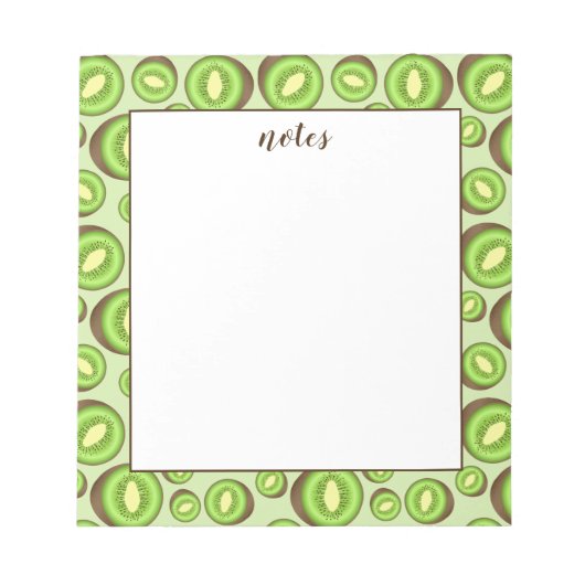 緑色と茶色のキウイの実の模様とカスタム文字 ノートパッド (正面)