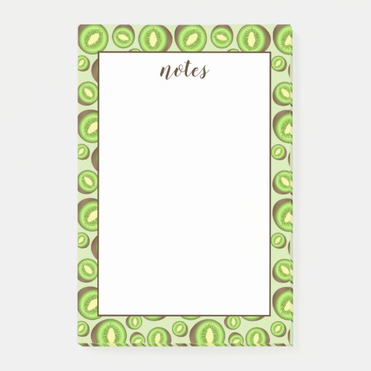 緑色と茶色のキウイの実の模様とカスタム文字 ポストイット (正面)