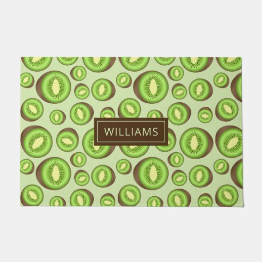 緑色と茶色のキウイフルーツ柄と名前をカスタムする ドアマット (正面)