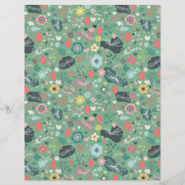 緑色にシームレスフラワーとトンボ模様