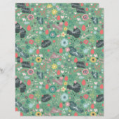 緑色にシームレスフラワーとトンボ模様 (正面/裏面)