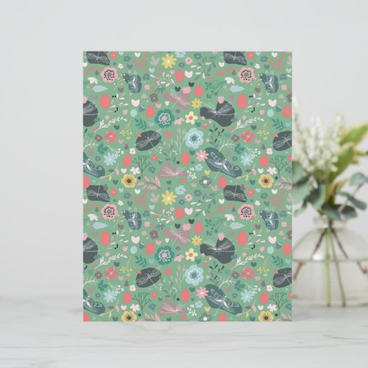 緑色にシームレスフラワーとトンボ模様 (スタンド正面)