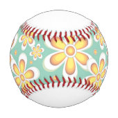 緑色に可愛いオレンジ色の花をモノグラム 野球ボール (裏面)