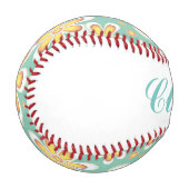 緑色に可愛いオレンジ色の花をモノグラム 野球ボール (正面左)