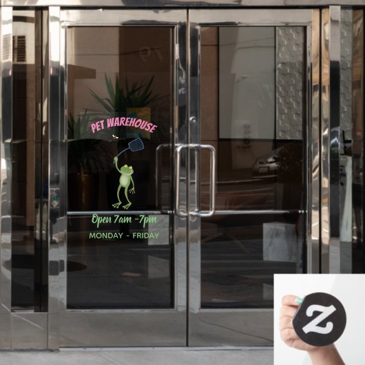 緑色のおもしろいカエルの飛び鳥 ウィンドウサイン (オフィスドア)