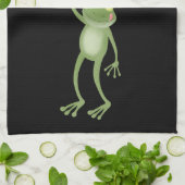 緑色のおもしろいカエルの飛び鳥 キッチンタオル (折り畳み)