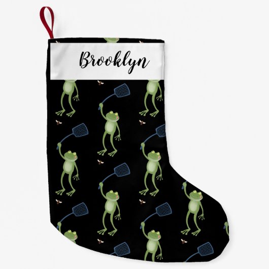 緑色のおもしろいカエルの飛び鳥 スモールクリスマスストッキング (正面)