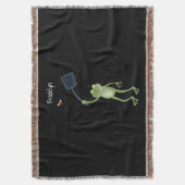 緑色のおもしろいカエルの飛び鳥 スローブランケット (正面縦)