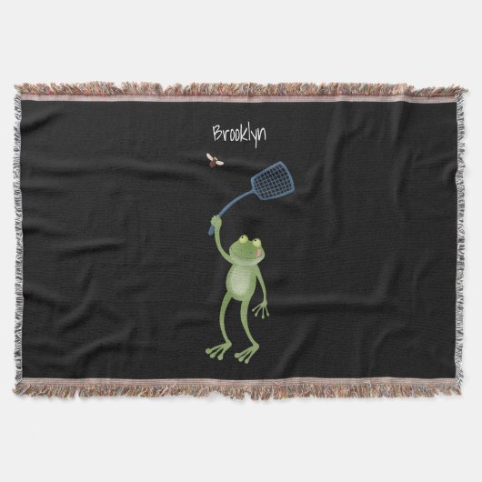 緑色のおもしろいカエルの飛び鳥 スローブランケット (正面)