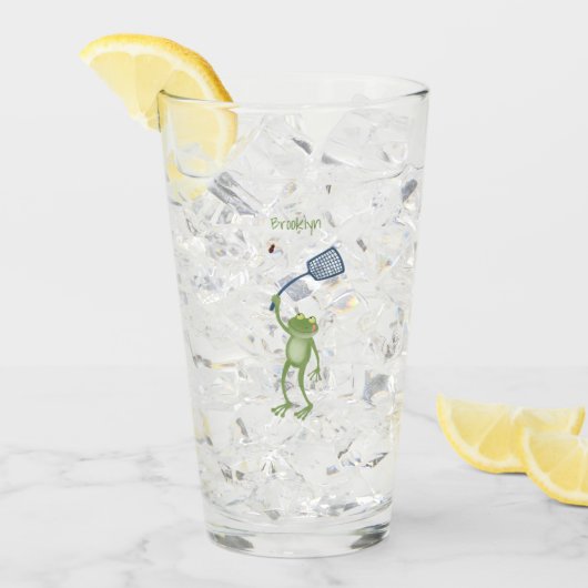 緑色のおもしろいカエルの飛び鳥 タンブラーグラス (アイス正面)