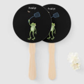 緑色のおもしろいカエルの飛び鳥 ハンドファン (正面&裏面)