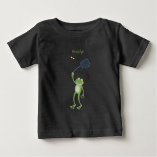 緑色のおもしろいカエルの飛び鳥 ベビーTシャツ