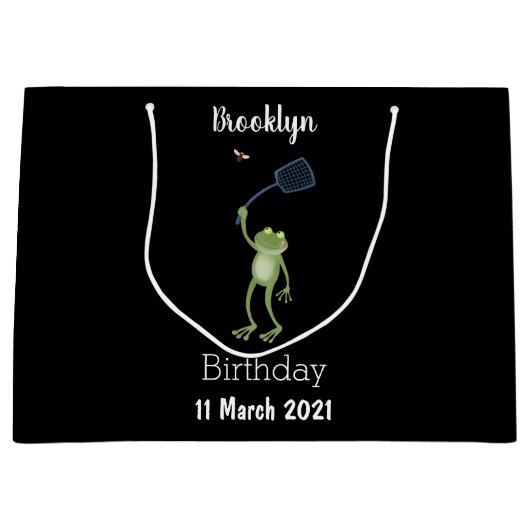 緑色のおもしろいカエルの飛び鳥 ラージペーパーバッグ (正面)