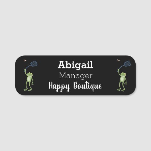 緑色のおもしろいカエルの飛び鳥 名札 (正面)