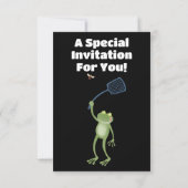 緑色のおもしろいカエルの飛び鳥 招待状 (裏面)