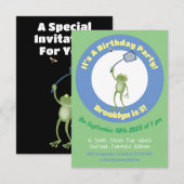 緑色のおもしろいカエルの飛び鳥 招待状 (正面/裏面)