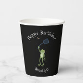 緑色のおもしろいカエルの飛び鳥 紙コップ (裏面)