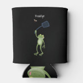 緑色のおもしろいカエルの飛び鳥 缶クーラー (裏面)