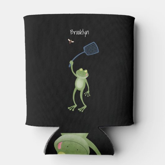 緑色のおもしろいカエルの飛び鳥 缶クーラー (裏面)