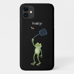 緑色のおもしろいカエルの飛び鳥 iPhone 11 ケース