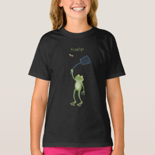 緑色のおもしろいカエルの飛び鳥 Tシャツ