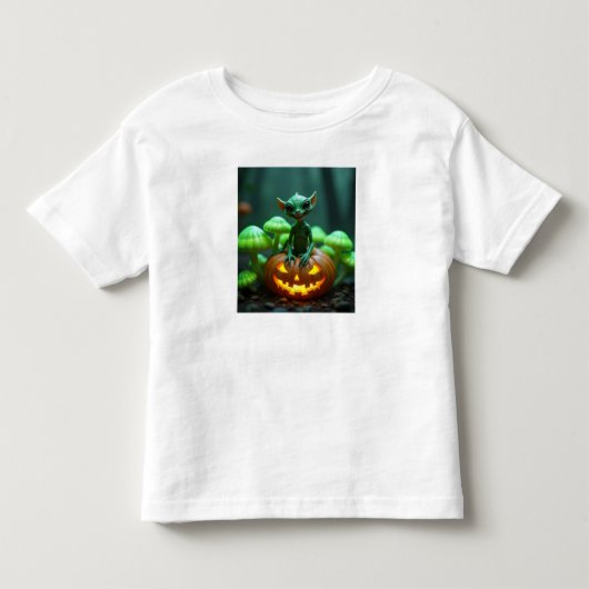 緑色のかぼちゃとハロウィンのエイリアン トドラーTシャツ (正面)