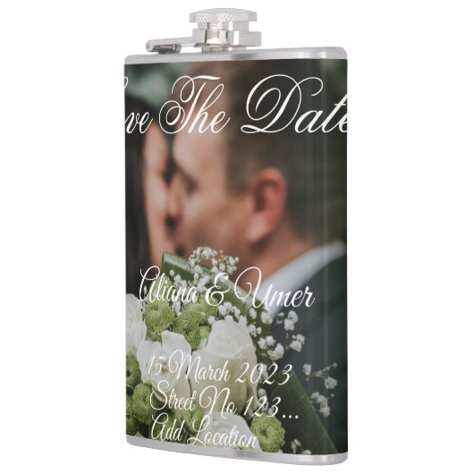 緑色のエレガントキスは日付を保存 フラスク (左)