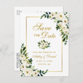 緑色のエレガント白いフローラ金ゴールド保存日付 案内ポストカード (正面/裏面)