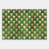 緑色のエレガント金ゴールドフォイルのクリスマス装飾パターン ラッピングペーパーシート (正面)