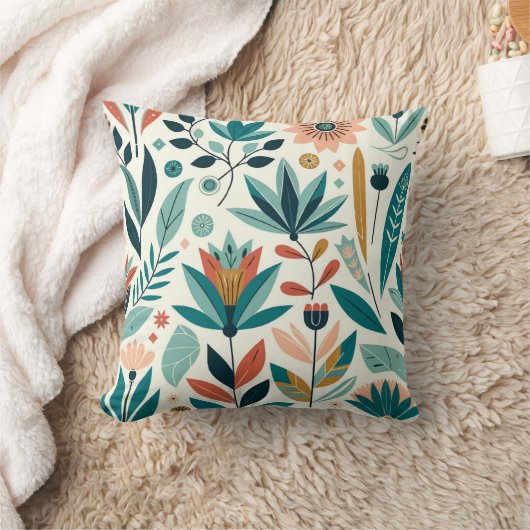 緑色のオレンジはっきりした色のモダンフローラプリントパターン クッション (ブランケット)