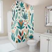 緑色のオレンジはっきりした色のモダンフローラプリントパターン シャワーカーテン (インサイチュ)