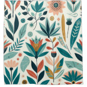 緑色のオレンジはっきりした色のモダンフローラプリントパターン シャワーカーテン (正面)