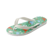 緑色のオレンジ色の恐竜のパターン キッズビーチサンダル (アングル)