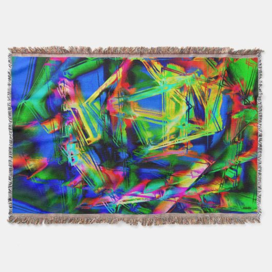 緑色のカラフル「ブラシストローク」のツイスト正方形 スローブランケット (正面)