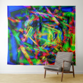 緑色のカラフル「ブラシストローク」のツイスト正方形 タペストリー (インサイチュ(横))