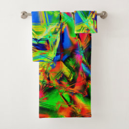 緑色のカラフル「ブラシストローク」のツイスト正方形 バスタオルセット