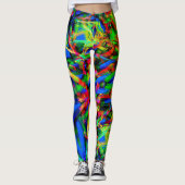 緑色のカラフル「ブラシストローク」のツイスト正方形 レギンス (正面)
