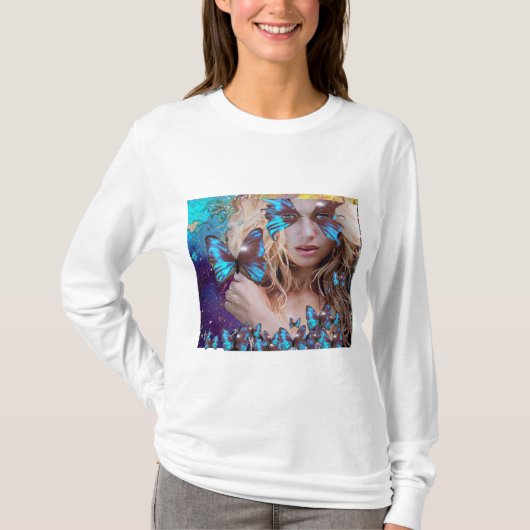 緑色のキラキラを有する青色金ゴールド Tシャツ (正面)