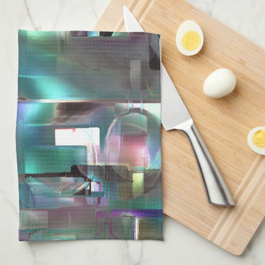 緑色のグラデーションと柔らかいネオンで着色の重なり キッチンタオル (四つ折り)