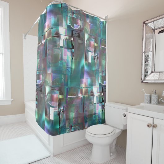 緑色のグラデーションと柔らかいネオンで着色の重なり シャワーカーテン (インサイチュ)