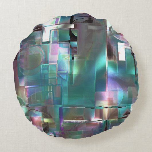 緑色のグラデーションと柔らかいネオンで着色の重なり ラウンドクッション (裏面)