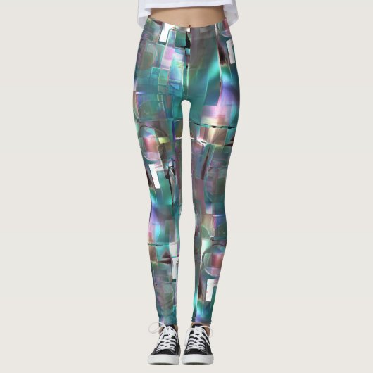 緑色のグラデーションと柔らかいネオンで着色の重なり レギンス (正面)