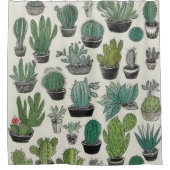 緑色のサボテン模様 シャワーカーテン (正面)