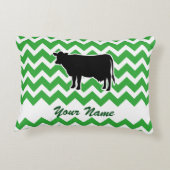 緑色のシェブロン模様の牛のシルエット アクセントクッション (裏面)