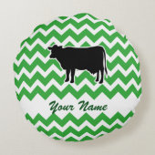 緑色のシェブロン模様の牛のシルエット ラウンドクッション (裏面)