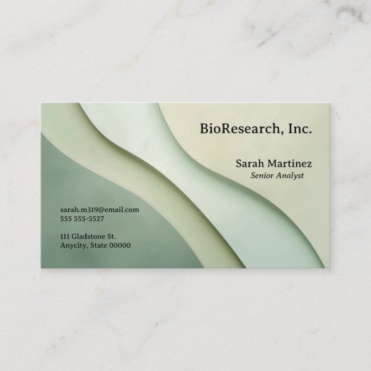 緑色のシェードの湾曲した型枠と文字宇宙 名刺 (正面)